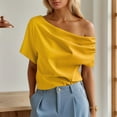 thumbnail image 2 of MIXUE Boho Tops For Women Summer Solid Color Off Shoulder Ruffled Short Sleeve Casual Basic Pullover Shirts For Women T-shirts Outwear,Yellow,M, 2 of 9