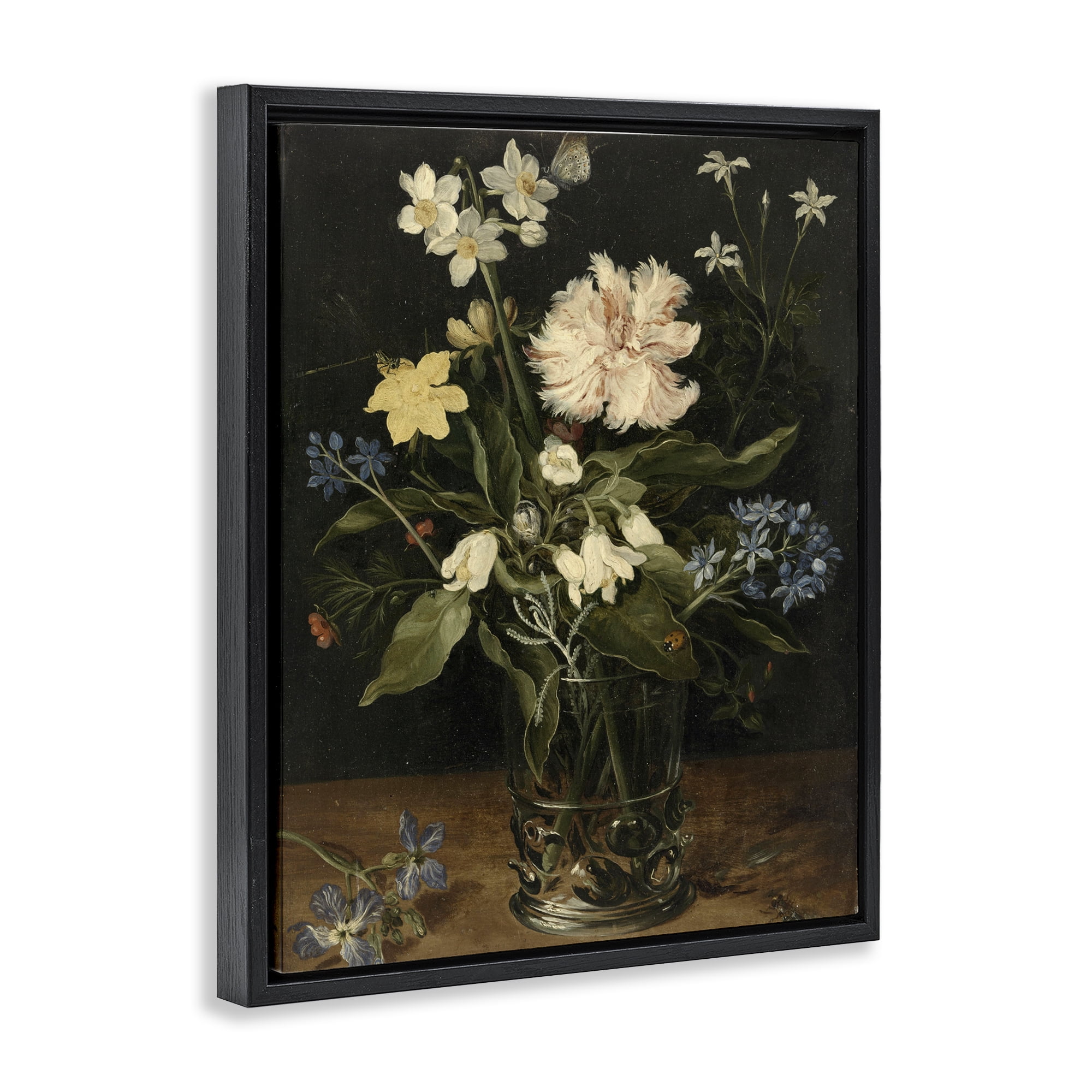 Stupell Industries Chrysanthemum & Flowers in Vase Black Framed Floater Canvas Wall Art, design by Vintage Hustle