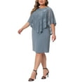 thumbnail image 4 of Agnes Orinda Plus Size Cape Dress for Women Sleeveless with Lace Overlay Bodycon Party Pencil Dress 2X Gray Blue, 4 of 6