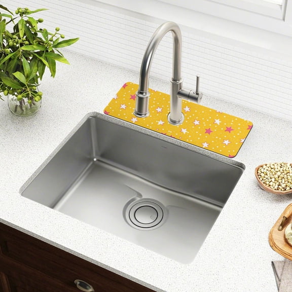 Yayeee Faucet Mat for Kitchen Sink 14.7" Diatomite Long Splash Guard Pad, White Stars