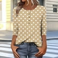 thumbnail image 7 of Viluyesy Round Neck T-Shirt for Womens 3/4 Sleeves Shirt Tops Relaxed Button Loose Blouse Khaki Size S, 7 of 7