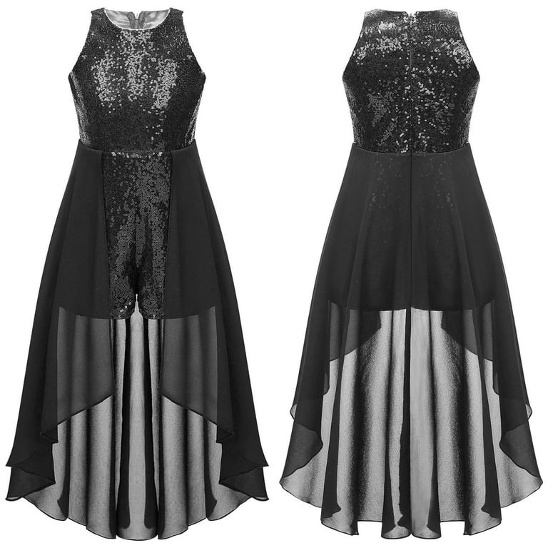 MSemis Chiffon Sequins Wedding Birthday Party Dress Romper Gowns for Girls Black 16 Walmart