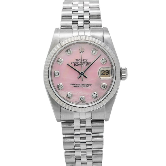 Pre-Owned Rolex Datejust 31MM 78274 Pink Mother of Pearl Diamond Dial Fluted Bezel Stainless Steel Jubilee Bracelet