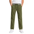 thumbnail image 2 of Boys Solid Casual Pull On Chino Pants Elastic Drawstring Waist Straight Leg School Uniform Trousers Kids Loose Fit Flat Woven Pants for Daily School Weekend Wear(Army Green2,9-10 Years), 2 of 9