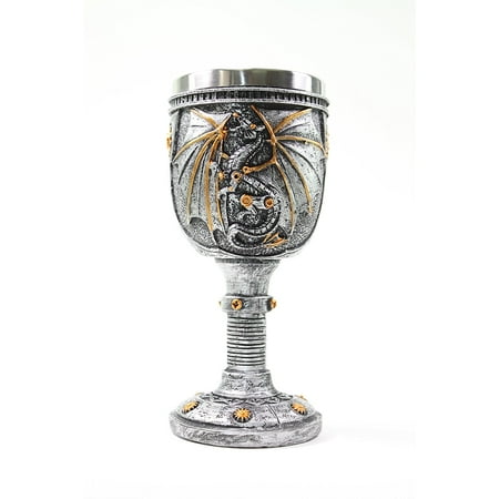 Mythical Silver Royal Dragon Wine Goblet Skulls Steampunk Collectible Medieval Halloween Magical Party Home Decor Gift
