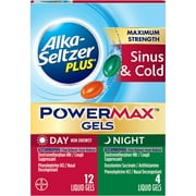 Alka-Seltzer Plus Maximum Strength Powermax Sinus & Cold Day + Night Liquid Gels,16 Ct