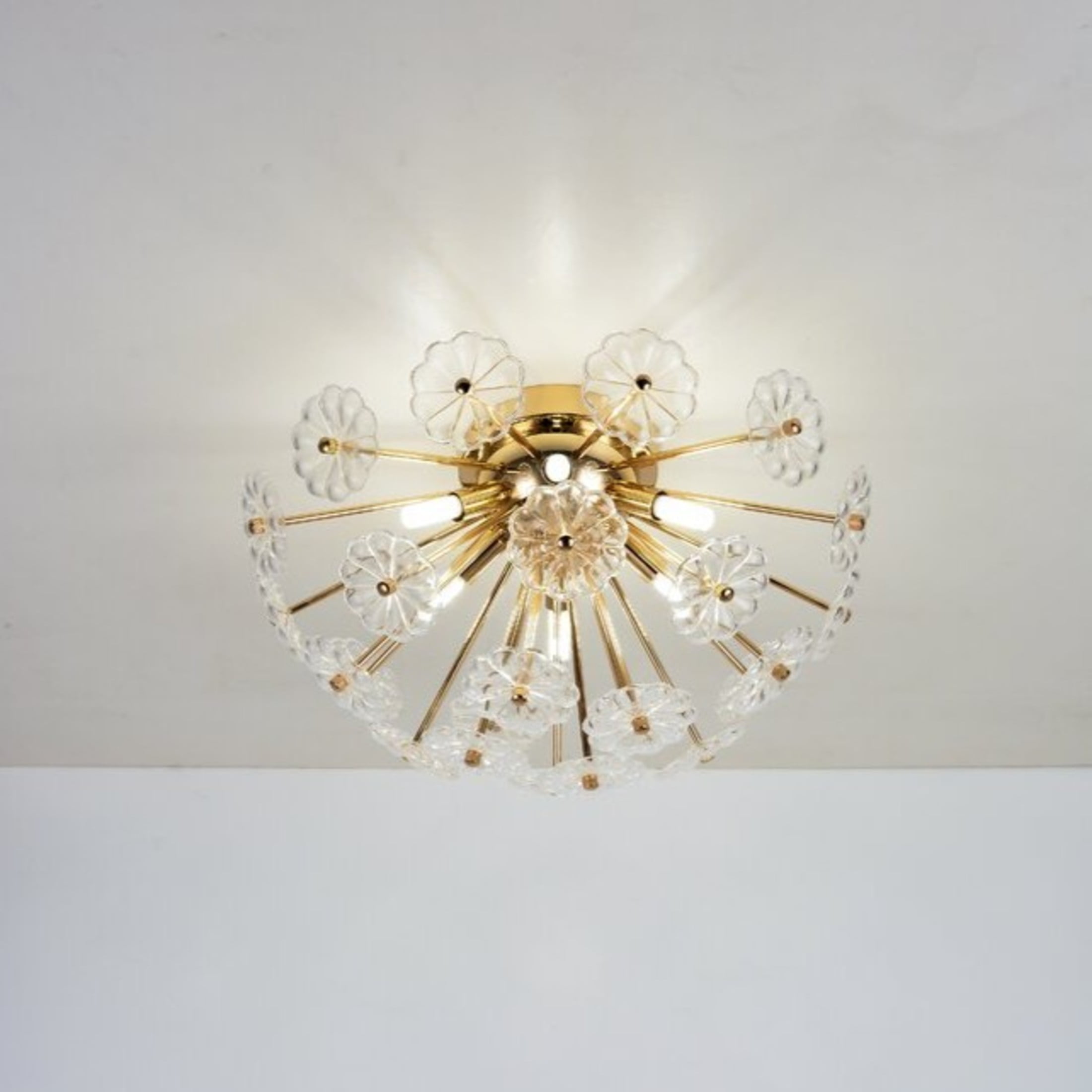 Noble House 19.7" Flush Mount Ceiling Light, Modern Flower Glass Petal Chandelier for Bedroom and Hallway, Golden