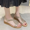 thumbnail image 2 of Wedge Sandals for Women Rhinestone Summer Elastic Strap Open Toe Solid Color Holidays Beach Comfortable Sandals Gold, 2 of 9