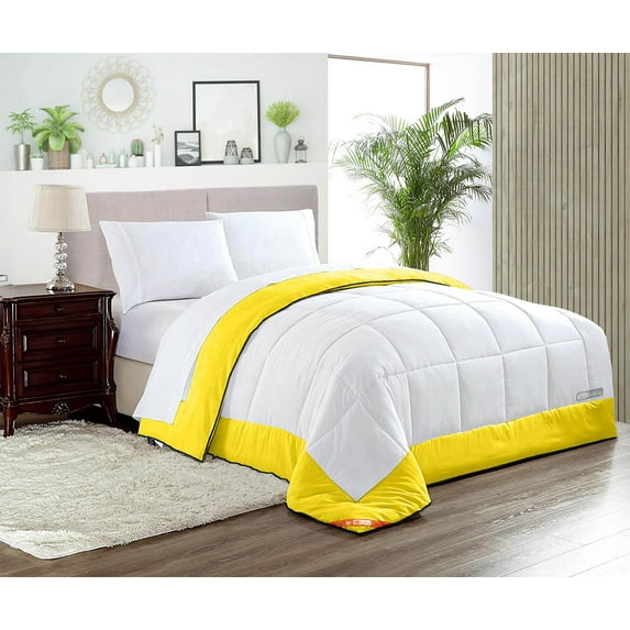 SGI Microfiber Comforter Set Queen Size Yellow Two Tone Style 3 PC