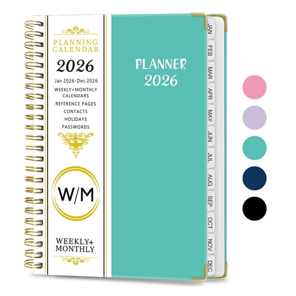 2026 Daily Planner, Spiral Notebook, Appointment Book with Tabs, Jan 2026 - Dec 2026 Calendar Planner , Daily & Monthly & Weekly Page, Inner Pocket, Perfect Office Supplies, A5-8.5'' x 6.2'', Green
