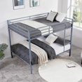 thumbnail image 2 of GVN Sturdy Bed Frame, Bedroom Platform Bed Frame,Full Over Full Bunk Bed, Heavy Duty Metal Bunk Bed Frame with Built-in Ladder and Safety Guard Rail, Gray, 2 of 12