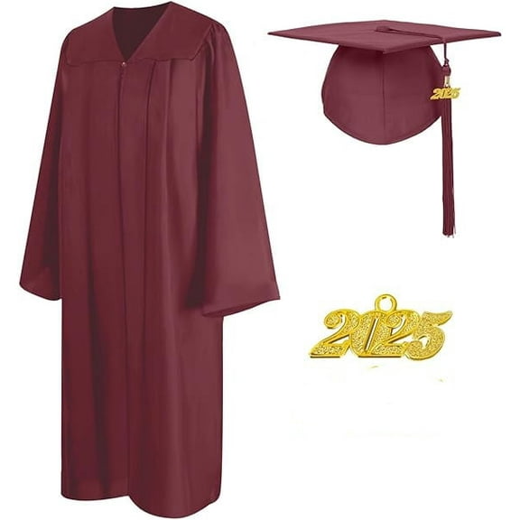 Misscom  Matte Graduation Cap Gown Set with 2025 Tassel for High School and Bachelor Graduation dress robe ,maroon,51(5'6 "to 5' 8" )