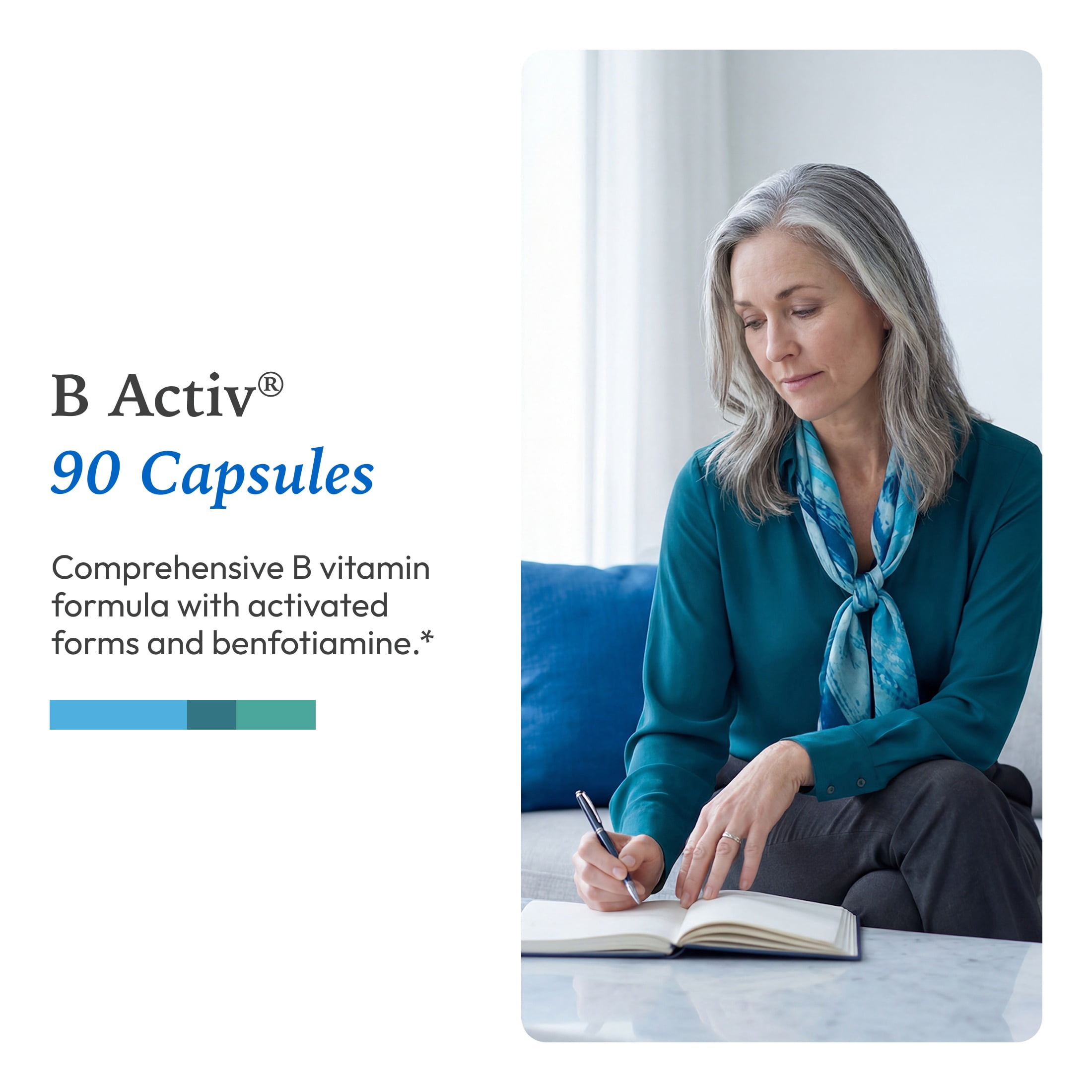 XYMOGEN B Activ Vitamin B Complex with Benfotiamine, Methylfolate, Biotin, Vitamin B6 & B12 (Methylcobalamin b12) - Energy Supplements for Adrenal & Mood Support (90 Capsules)