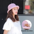 thumbnail image 3 of 56-58cm hat circumference female summer hat flower fisherman hat sunscreen basin hat - pink, 3 of 5