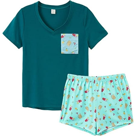 

MyFav Women s Cute Cartoon Print Tee and Shorts Pajama Set XL