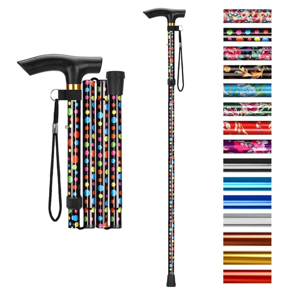 Bastón plegable Supregear, ajustable en 5 niveles de altura, ligero, plegable, portátil, de viaje, con correa para la muñeca y mango en T, para personas mayores, hombres y mujeres con discapacidad, di