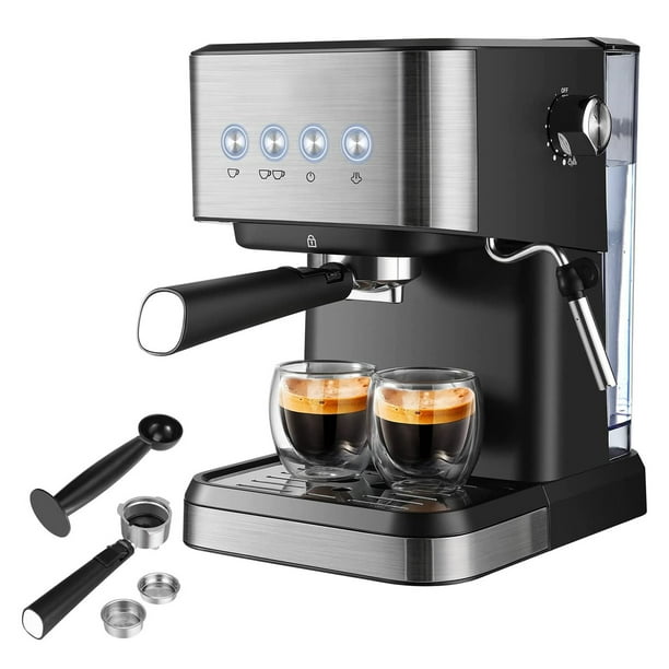 Máquina de café expreso de 15 barras Máquina de café semiautomática todo en uno de 1050 W con varilla de vapor para espumar de leche / Tanque de agua de 1,5 l / Portafiltro de café / Cesta portafiltro
