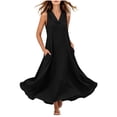 thumbnail image 4 of ClodeEU Women's V Neck Sleeveless Maxi Dress with Pockets,Casual Loose Flowy Summer Swing Dress Black,Women's Plus L, 4 of 9