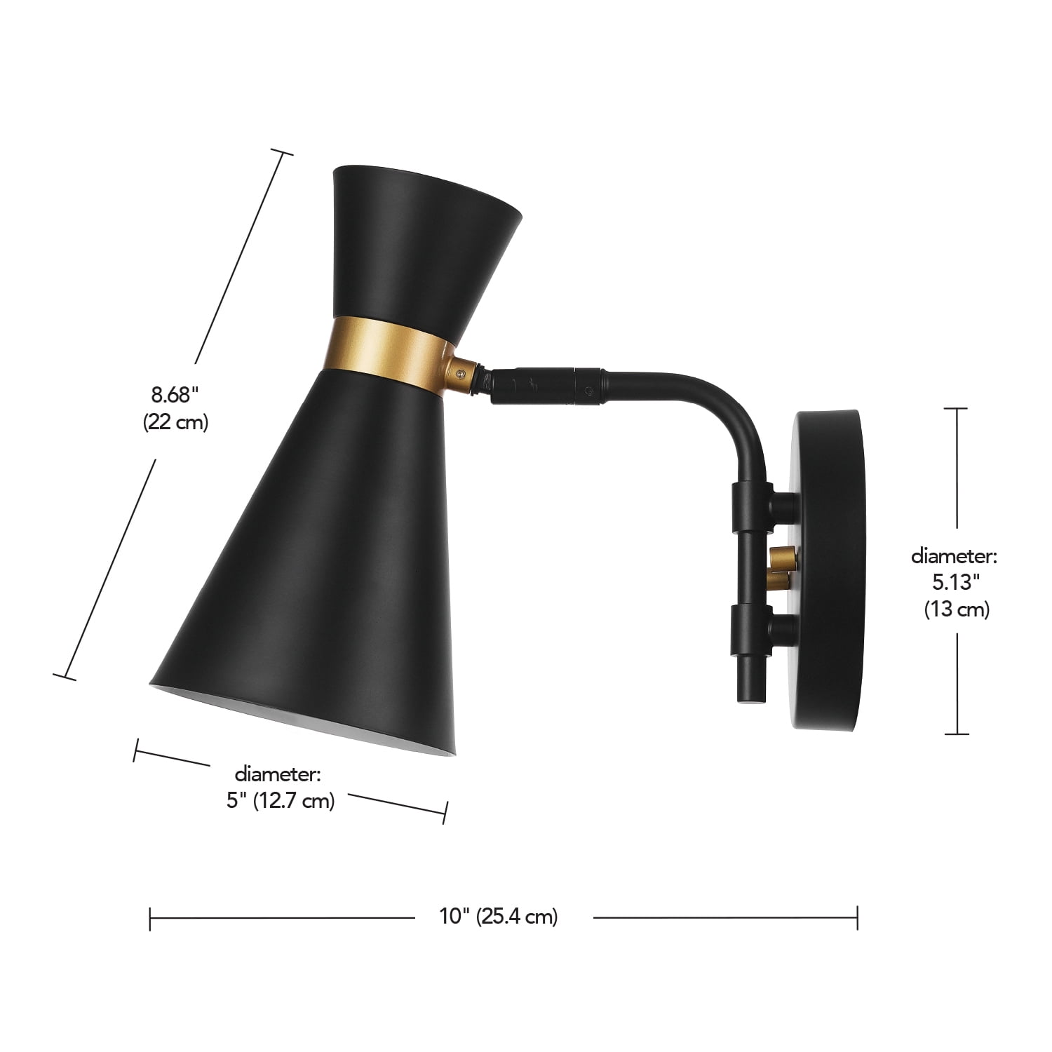 Better Homes & Gardens Indoor 1-Light Wall Sconce, Matte Black, Burnished Brass Accents, LED Bulb