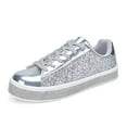 thumbnail image 2 of Women's Glitter Tennis Sneakers Neon Dressy Sparkly Sneakers Rhinestone Bling Wedding Bridal Shoes Shiny Sequin Shoes Silver Size 7.5, 2 of 5