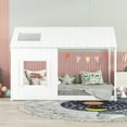 thumbnail image 2 of Full Size House Bed with Roof and Window, Montessori Wood Full Floor Bed Frame Cabin Fun Playhouse Bed for Girls, Boys and Teens, No Spring Box Required, White, 2 of 7