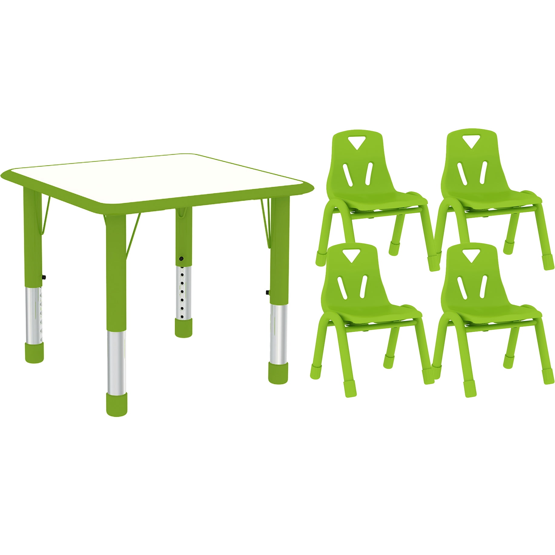 2xhome Green Kids Table and Chairs Set Height Adjustable Rectangle