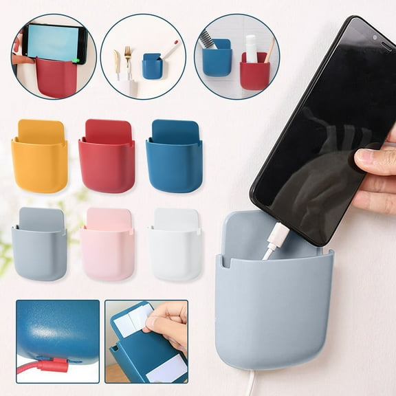 LiUMX Wall Mount Storage Box with Self-Adhesive | Remote Control & Phone Holder | No Drill Installation | Compact 9x11.5x3.5cm Wall Hanger for Home Office & School Organization