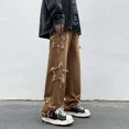 thumbnail image 2 of Pantalones vaqueros con bordado de patchwork y estrellas de la moda estadounidense, pantalones holgados de gran tamaño para hombre, ropa Y2K, pantalones rectos de estilo hip hop, ropa de calle, 2 of 5