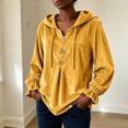 thumbnail image 2 of cocolona Plus Size Velvet Hooded Sweatshirts for Women Button Down V Neck Long Sleeve Hoodies Ruffle Cuff Pleated Fall Winter Tops, 2 of 4