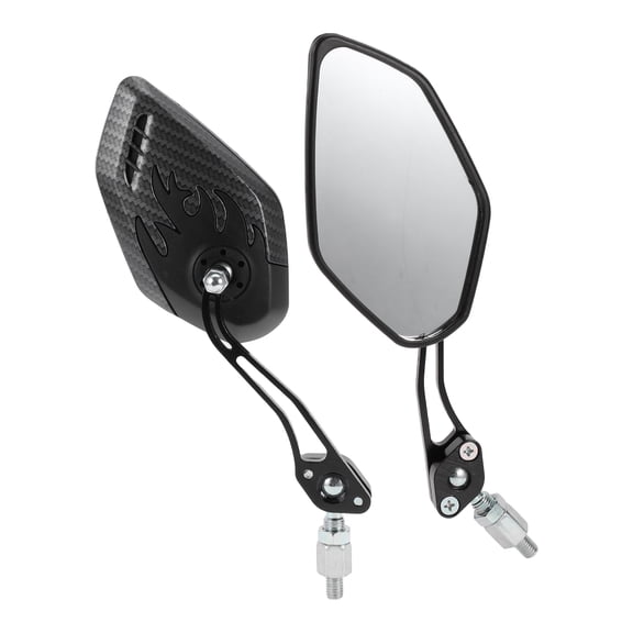 Unique Bargains Universal Motorcycle Rear View Mirrors Adjustable Side Rearview Mirror Aluminum Alloy 1 Set Black Carbon Fiber Black M8/M10 Polygonal Shape