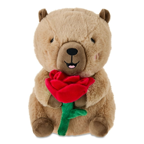 Medium Capybara with Rose Plush, Brown, 12", Valentine's Day by Way To Celebrate
