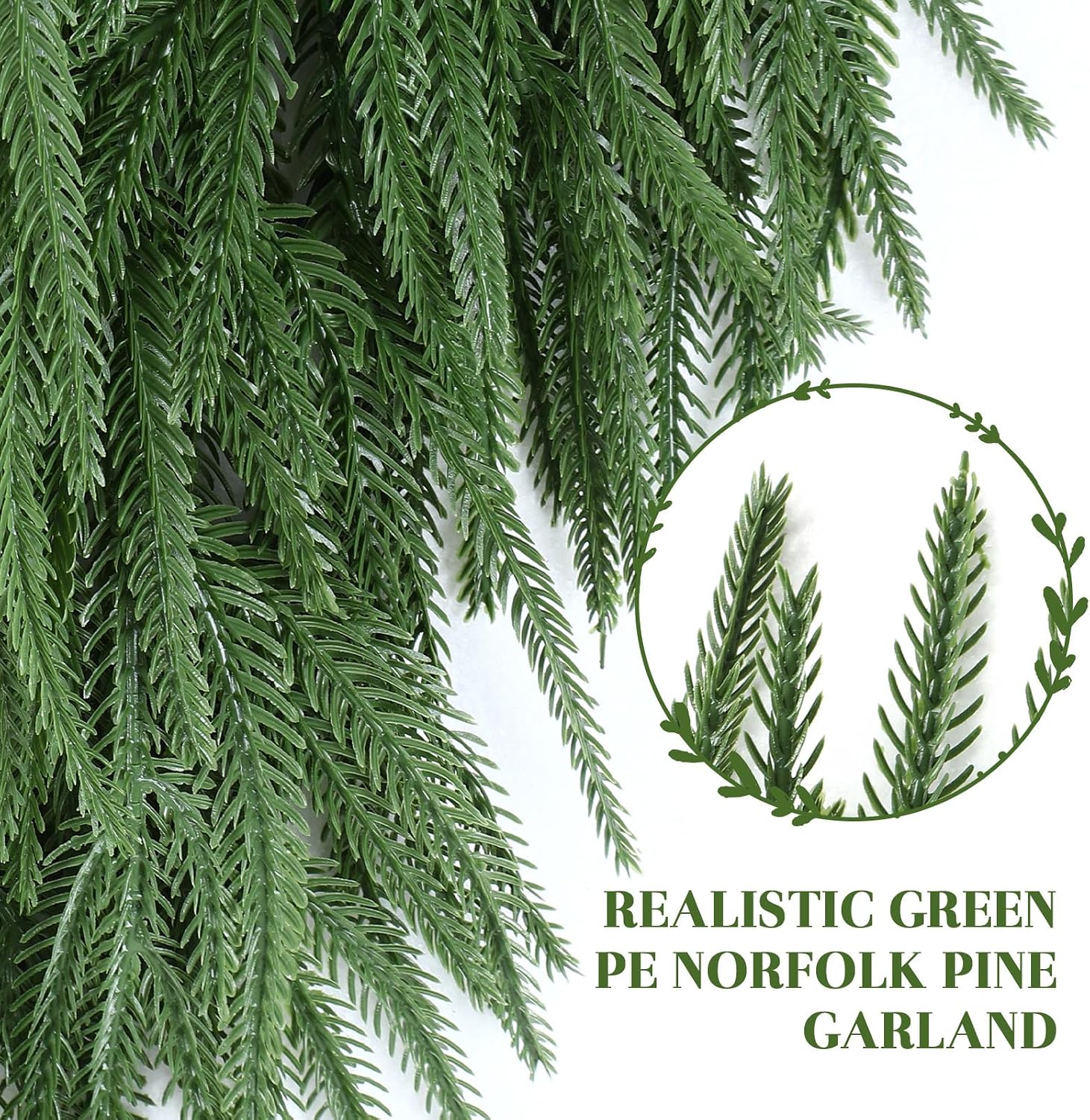 Lolsea 9ft Artificial Norfolk Pine Christmas Garland, Green photo 3