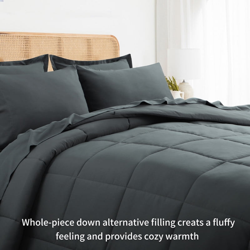 RUIKASI 5 Pieces Comforter Set with Sheets - Bed in a Bag with Comforter and All Season Sheets, Pillowcases,Dark Gray,Twin