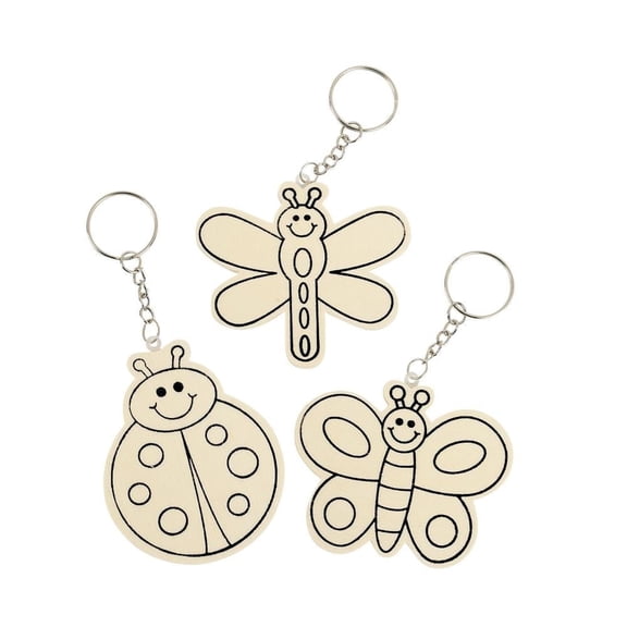 Fun Express Color Your Own Wood Bug Keychains Craft Kit – Creative DIY Kids Parties Craft Time & Personalized Gifts Includes Paints Brushes Blank Wooden Shapes – Perfect for Kids’ Creative – 12 Piece