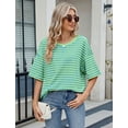 thumbnail image 6 of IWEMEK Women's Shirts Casual Summer Stripe T-Shirt Elbow Length Sleeve Drop Shoulder Tops Color Block Lightweight Pullover, 6 of 7