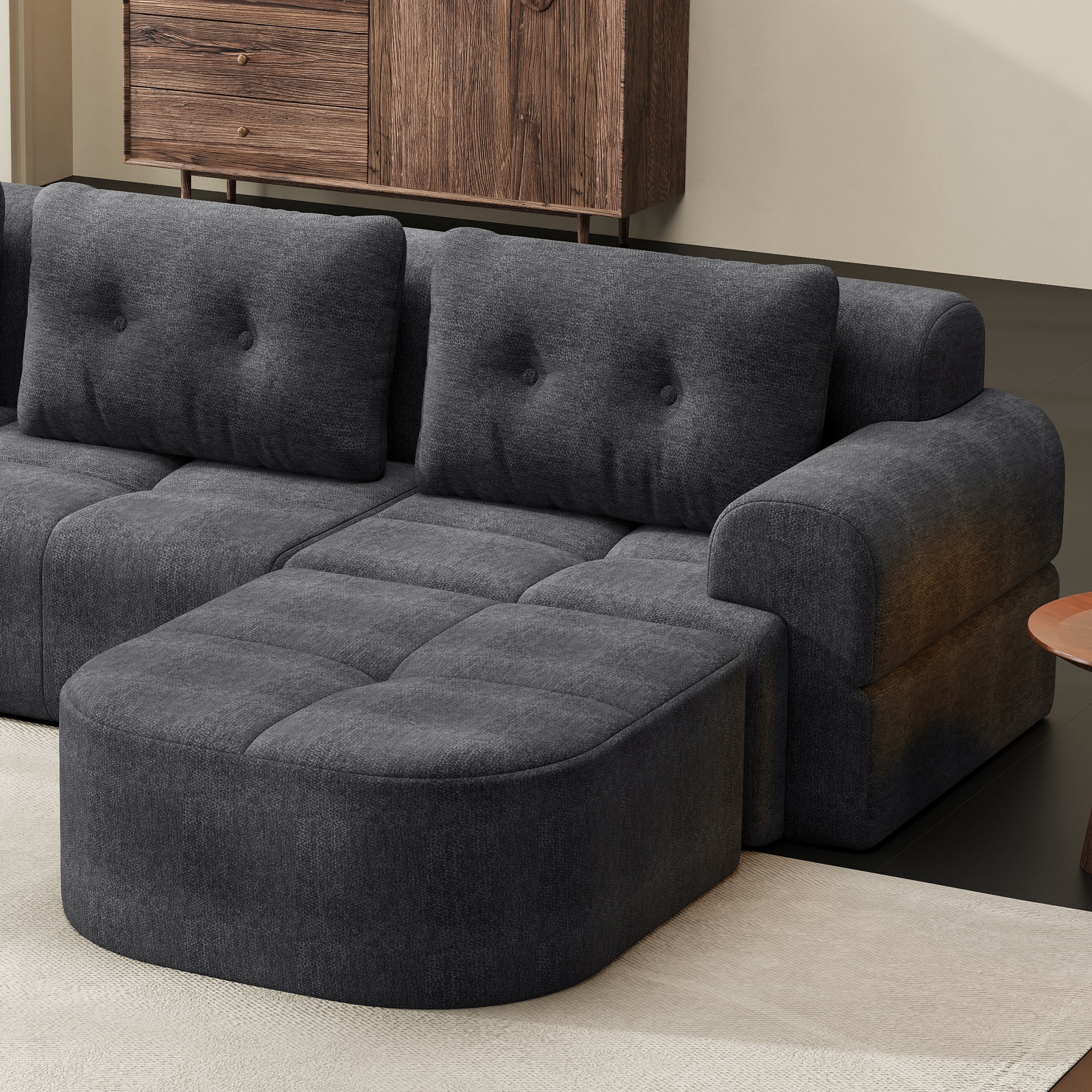 Modular Sectional Sofa with Chaise and Full-Foam Structure, 112-Inch Oversized Couch with Woven Texture Upholstery for Living Room, Dark Grey