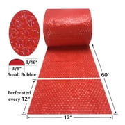 Small Bubble Red Wrap - 60 x 12 Wide Perforated Every 12 Bubble roll
