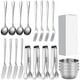 thumbnail image 1 of Juego de cuchillos para queso de acero inoxidable 20 piezas – Untadores de queso plateados, tenedores, cucharas, clips y cuencos • Cubiertos resistentes al óxido duraderos para entrantes, postres, 1 of 8
