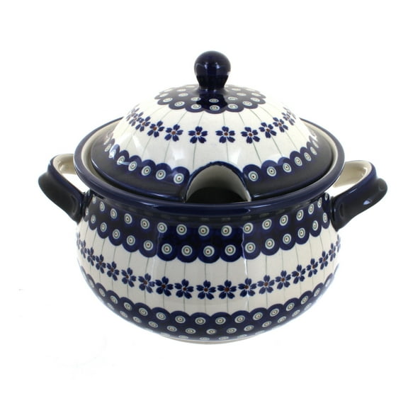 Blue Rose Polish Pottery Flowering Peacock Soup Tureen