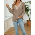 thumbnail image 4 of Lightweight Sweatshirts For Women Solid V Neck Long Sleeve Fall Tops Fashion Ribbled Knit Shirts Cogild, 4 of 6