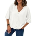 thumbnail image 2 of Women Short Sleeve Cardigan Casual V Neck Sweater Top, 2 of 4