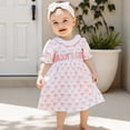 thumbnail image 5 of BemeyourBBs Toddler Baby Girl Summer Smocked Dress Kids Baby Girls Mathers Day Fathers Day Outfit Mama's Girl Daddy's Girl Dress Bow Letter Ruffle Trim Round Neck Short Sleeve A-line Princess Dress, 5 of 9