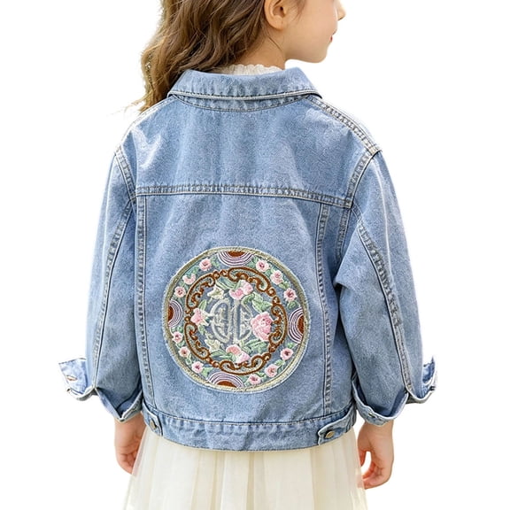 YUANxueke Fashion Denim Jacket for Girls Back Embroidery Button Down Jean Coat Casual Outwear Tops for 18M-14Y