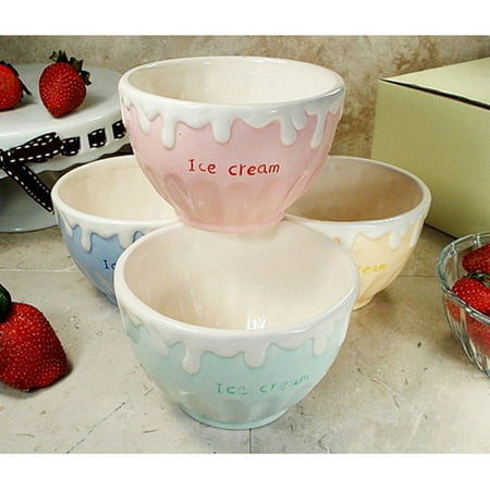 - D'lusso Designs 4 Piece Ceramic Ice Cream Bowl Set