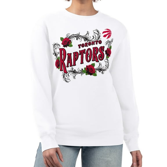 Women's G-III 4Her by Carl Banks White Toronto Raptors Roses Fleece Tri-Blend Sweatshirt