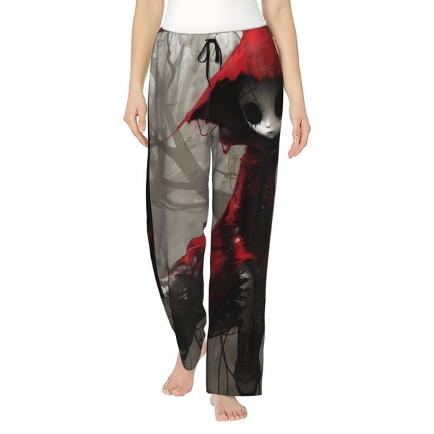 Balery Dark Red Hooded Girl Pantalones de pijama para mujer, pijamas ultraligeros, pantalones de estar por casa-3X-Large