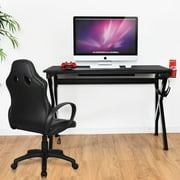 Topbuy K-Shape Gaming Desk Computer PC E-Sports Table w/ Cup Holder Hook Black