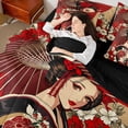 thumbnail image 5 of Manfei Anime Geisha Bedding Comforter Set for Girls, Floral Umbrella Queen Bedding Sets, Black Red White, Black Reversible7 Pieces, 5 of 6