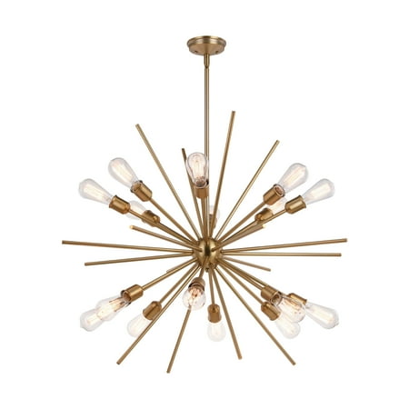

Vaxcel Estelle 36-in Natural Brass Mid Century Modern 16 Light Sputnik Hanging Ceiling Pendant Chandelier