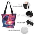 thumbnail image 4 of Pofeuu Hawaiian Island Beach Shark Print Women Fashion Shoulder Handbags Top Handle Satchel Bags Tote Shoulder Shopping Bag Stylish Canvas Tote Bag, 4 of 6
